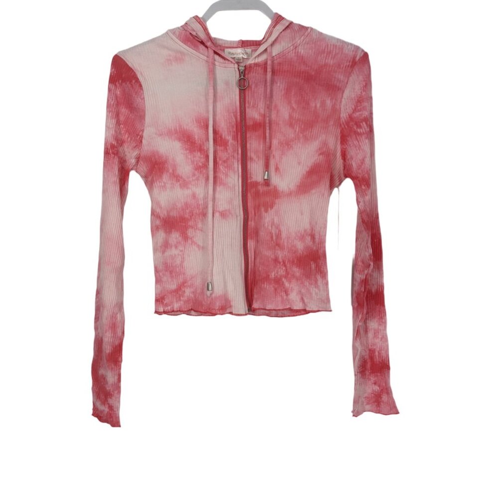 💖 NWT 3 Pc Pink Tie Dye Lounge Set Crop Cami Flare Pants Hoodie L 💖 - Picture 2 of 11